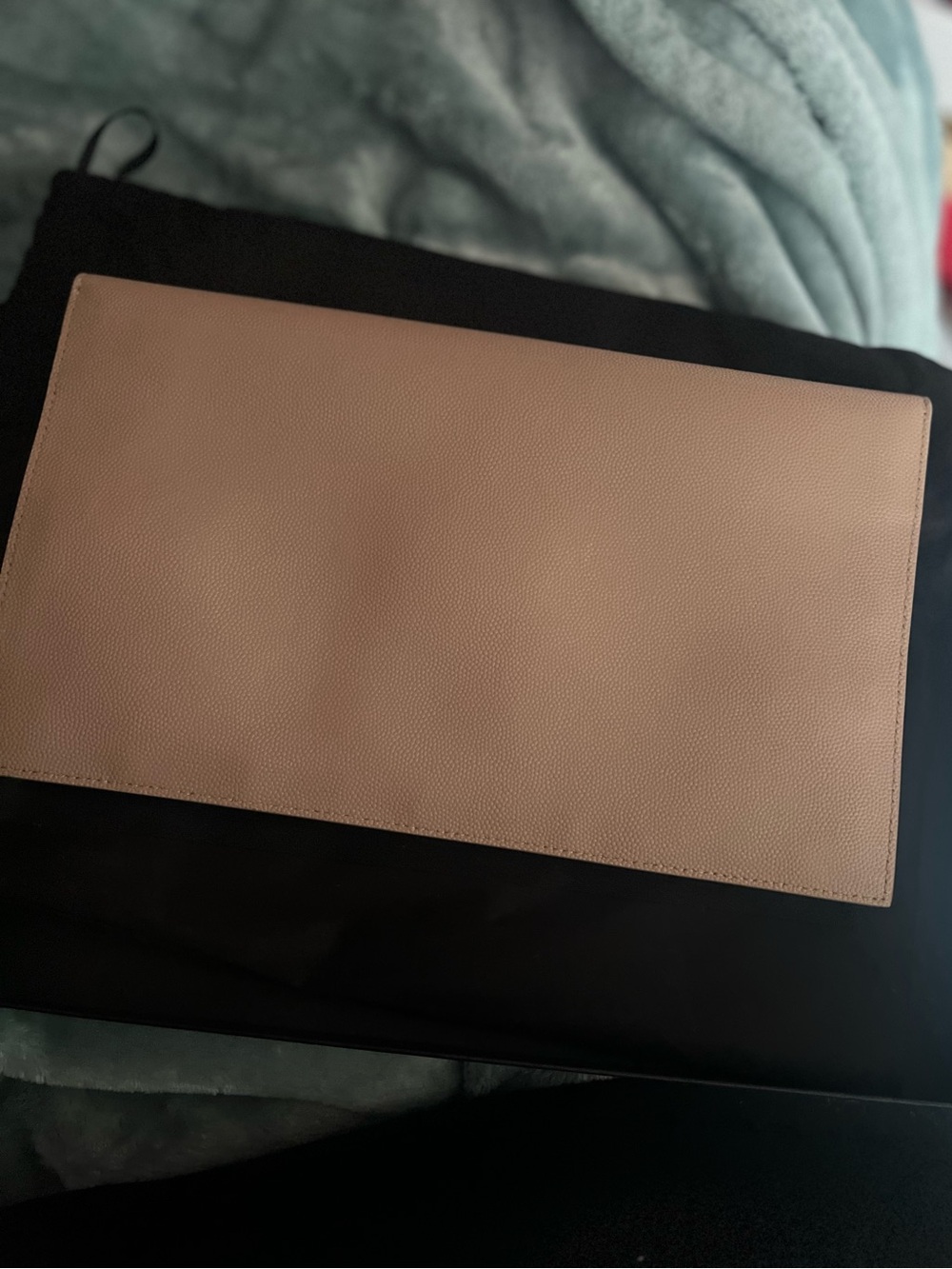 Saint Laurent Beige Envelope YSL Leather Clutch with Gold Logo - Picture 10 of 13